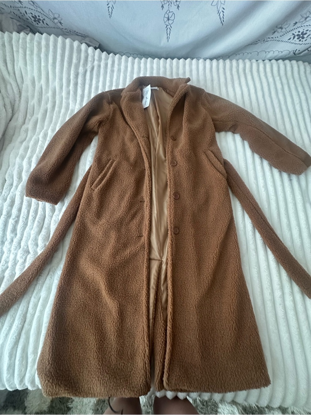 12th Tribe Brown Teddy Belted Long Coat